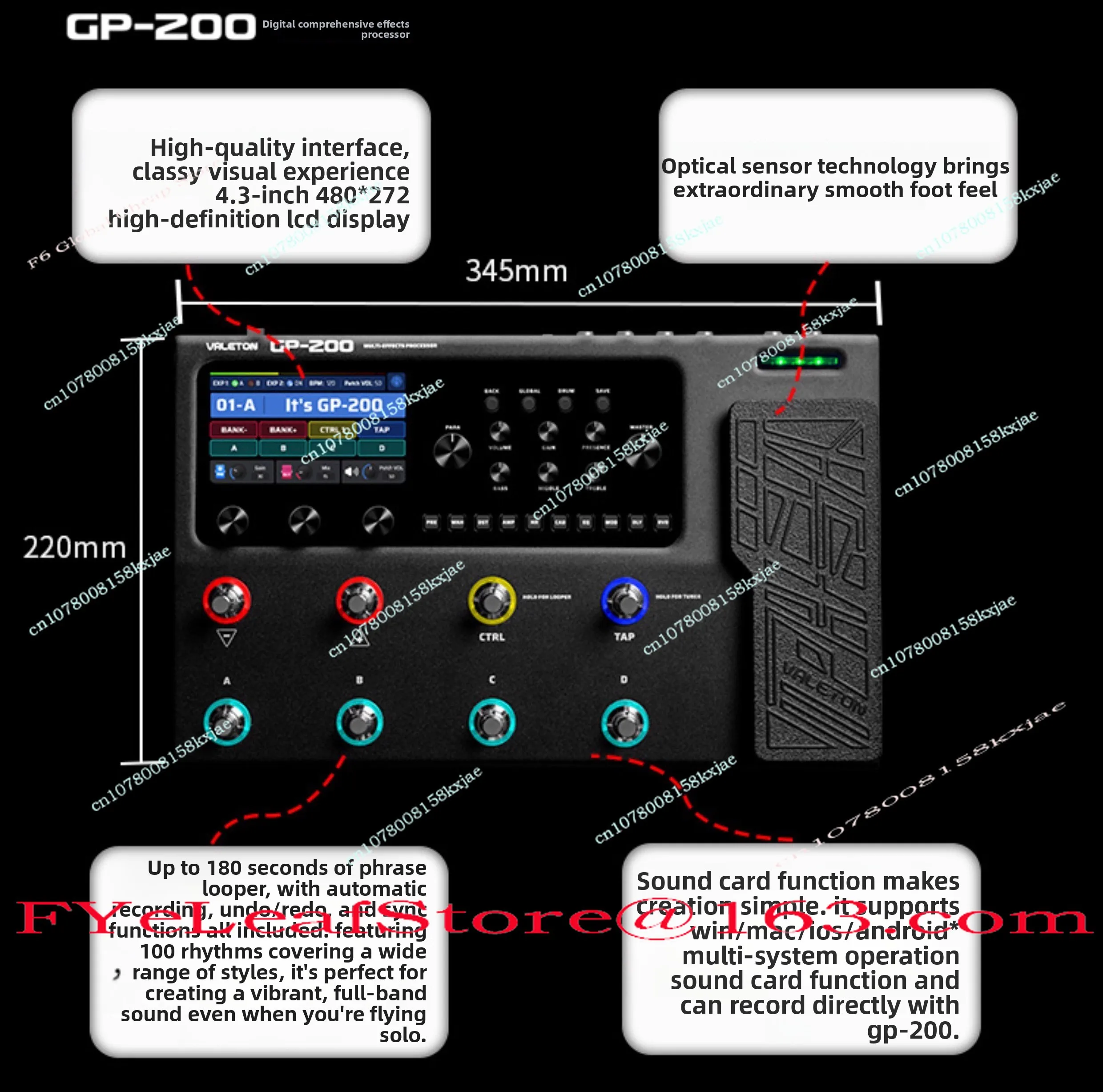 GP200/GP100 Bass Guitar Bass Speaker Simulation Sound Card Integrated Effect Device with Drum Machine