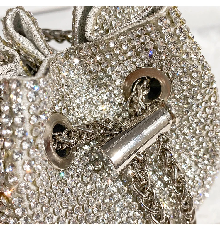 Strass Diamant Abend Clutch Tasche Luxus Designer Metall Ring Damen Handtasche Hochzeit Party Bling Eimer Geldbörse Schultertasche – Detail 8