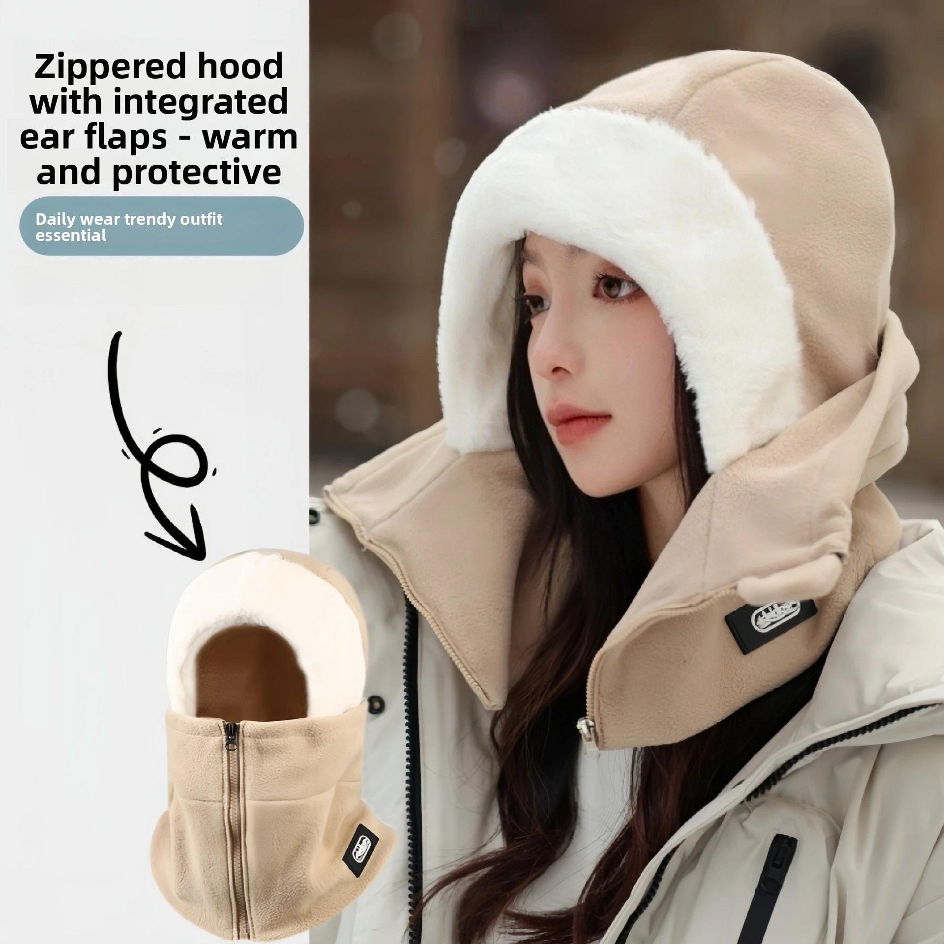 Hearing Protection Windproof Face Mask Neck Gaiter Integrated Protective Head Cover Thick Cotton for Women Winter Electric