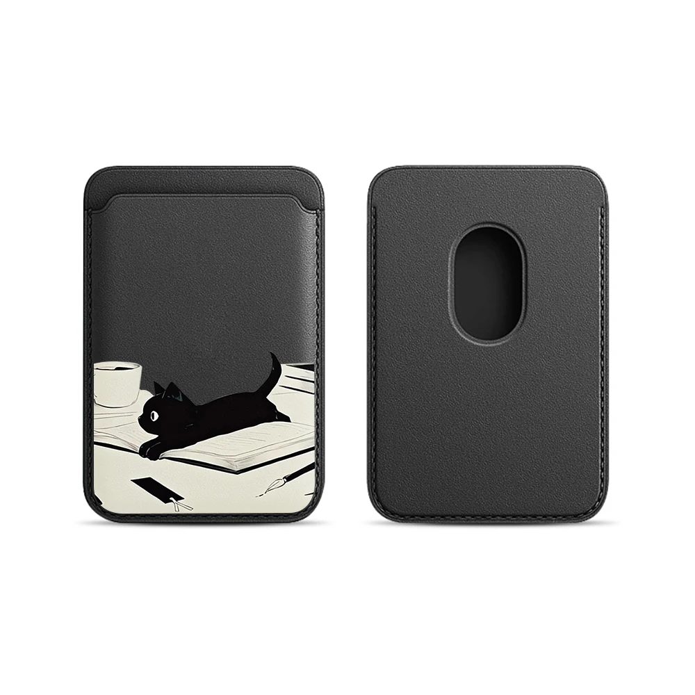 Leder-Kartenetui Handyhülle Kartenhalter für Magnetische Schwarze Katzenhülle Geeignet für Alle iPhones für Magsafe Karten-Handy-Rückentasche – Detail 13