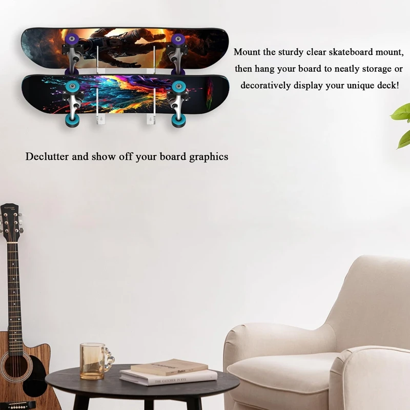 1 Pairs Skateboard Rack Skate Deck Wall Mount Skateboard Rack Strong Acrylic For Ski Board Skateboard Deck Skateboard, Durable