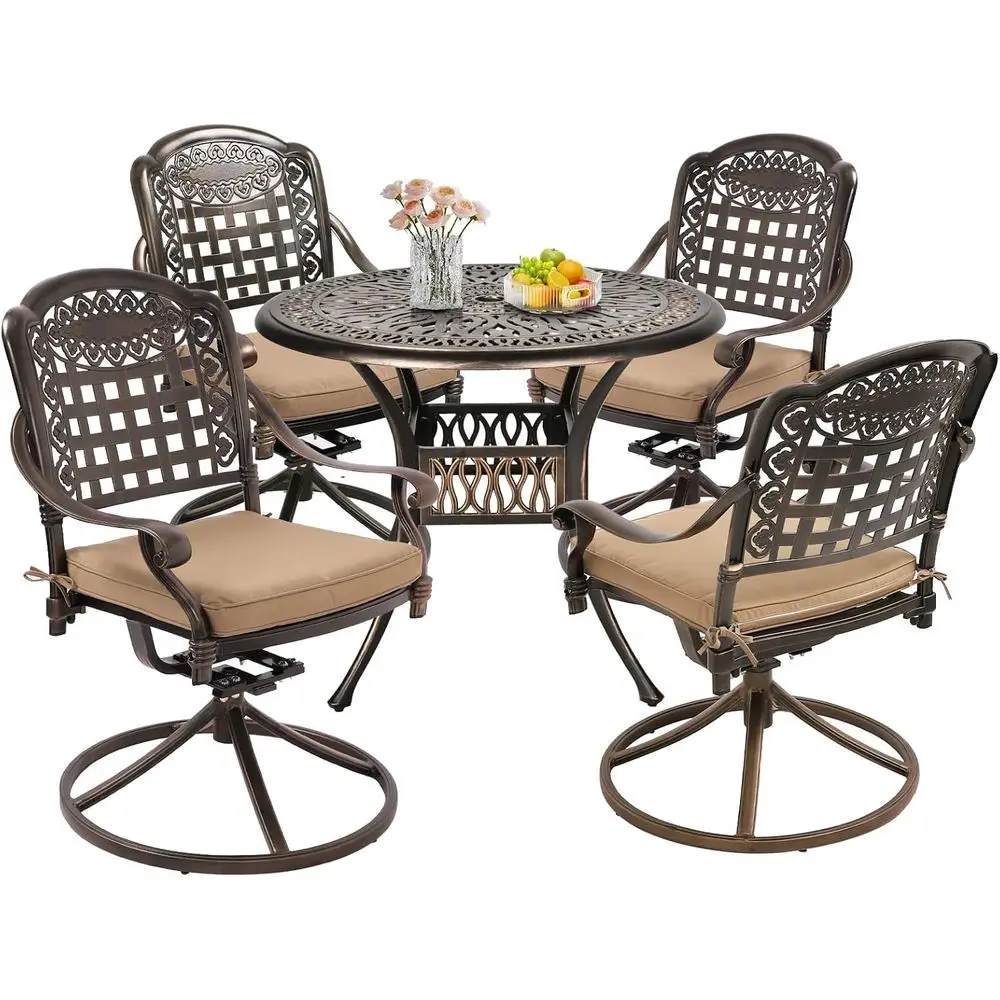 

Мягкий обеденный набор из 5 предметов цвета хаки с вращающимися стульями и отверстием для зонта