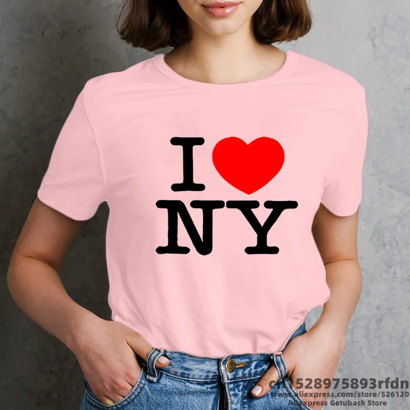 I Love NY New York Women Funny Print T-shirt Summer Short Sleeve Black White Pink Colors Tops Tee Girl Y2k Harajuku Clothes