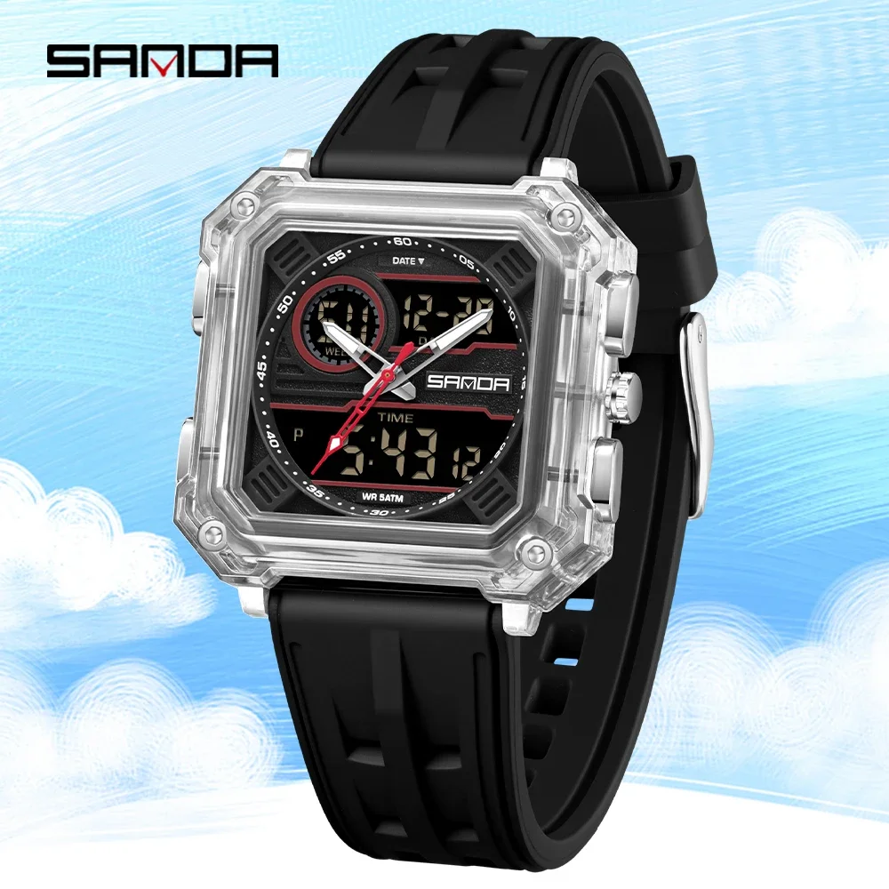 SANDA 2026 Fashion Sport Male Daily Athletic Quartz Wristwatch Multimode Chronograph Dual Time Output Night Bright for Adult Men
