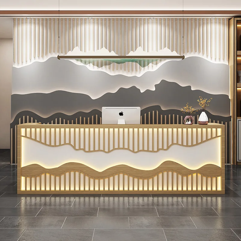 Layanan Resepsionis Meja Kasir Toko Kecantikan dan Kesehatan Meja Kasir Retro Perusahaan Furnitur Bergaya Cina Kassa JT40C