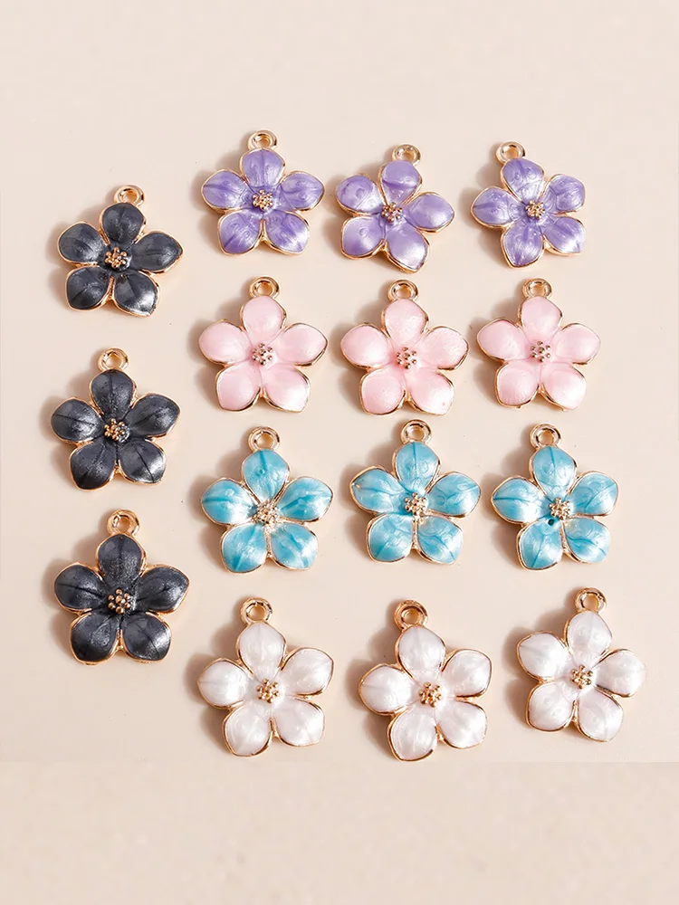 10 stks 17*15mm Leuke Emaille Hibiscus Bloemen Bedels Voor Sieraden Maken Leuke Sakura Charms Ketting Sleutelhanger Diy Maken Accessoires - afbeelding 2