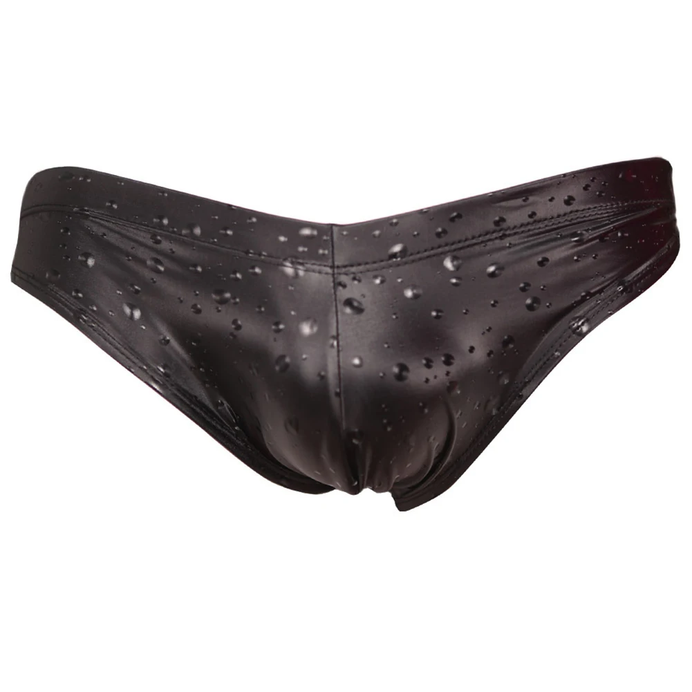 Men PU Leather Water Drop Print Butt Shaping Briefs Men's Lingerie Underwear For Man Calcinha Low Rise Panties Japanese Thong