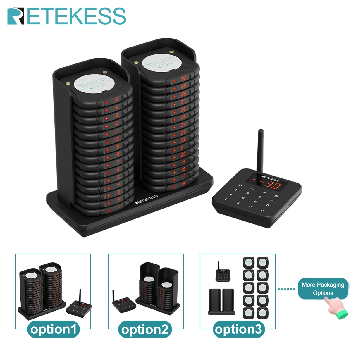 Retekess TD186 Stackable Anti-Tip Restaurant Pager Wireless Calling System Vibrators Beeper Paging Bell for Coffee Food Truck