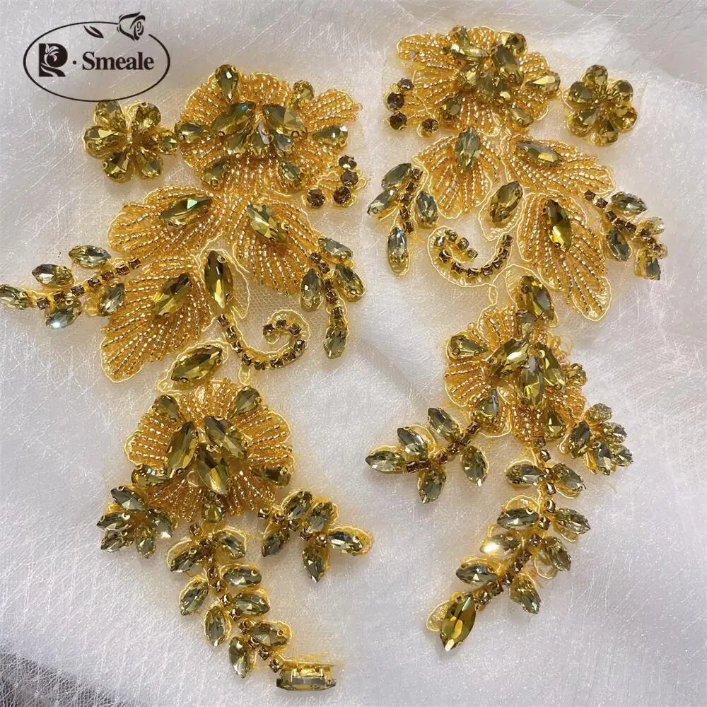 1 Paar handgenähte Glas-Bohrspiegelblumen, funkelnde Strassblumen für Mäntel, Taillenbänder, Schultern, Hochzeitskleider, DIY-Applikation RS4208 – Detail 6