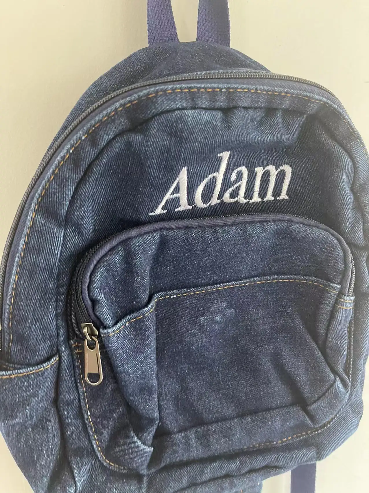 Personalizzato personalizzato di zaino in Denim di tela multifunzionale alla moda semplice e Casual, borsa da viaggio per studenti all'aperto con ricamo