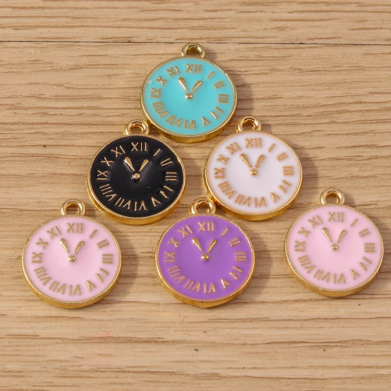 10 stücke 14x17mm niedliche Emaille runde Roma Ziffern Uhr Charms Anhänger für Armband Halskette Schmuck machen DIY liefert Zubehör – Detail 8