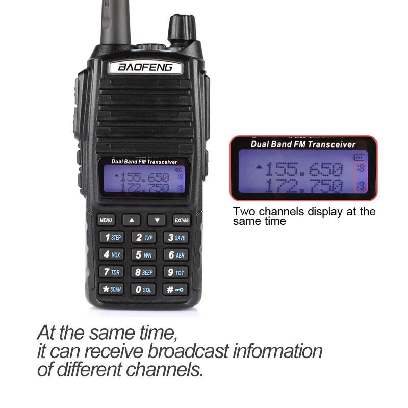 Baofeng-walkie-talkie de banda Dual, Radio FM de 10 KM, UHF, VHF, dos vías, uv 82, 5W, 1CS/lote, UV-82