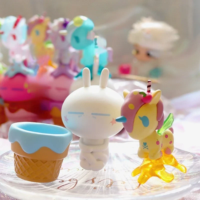 Tokidoki Unicorno الحلو جزيرة الآيس كريم DIY بها بنفسك تمثال Kawaii المهر الشكل اللعب الحصري حلية مجموعة لعبة فتاة هدية نموذج