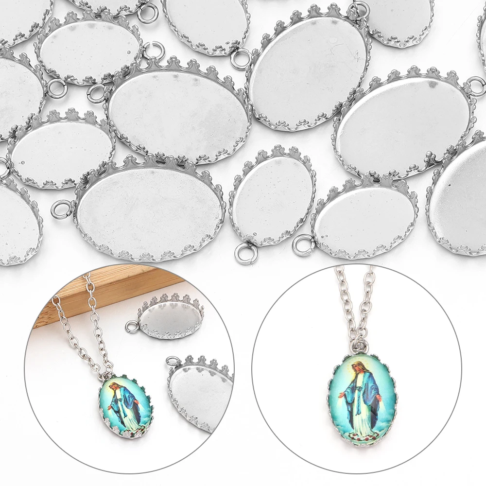 10 szt. 13x18/18x25mm Wewnętrzny Rozmiar Stal Nierdzewna Owalna Baza Kaboszonowa Oprawa Kamei Wkładka do Zawieszki Tworzenie Biżuterii — zdjęcie 4
