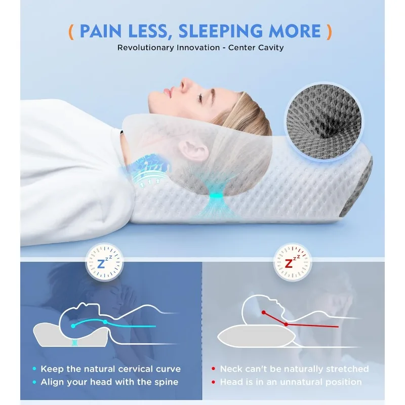 Cervical Pillow for Neck Pain Relief, Hollow Design Odorless Pillows with Cooling Case, Adjustable Orthopedic Bed for Sleeping