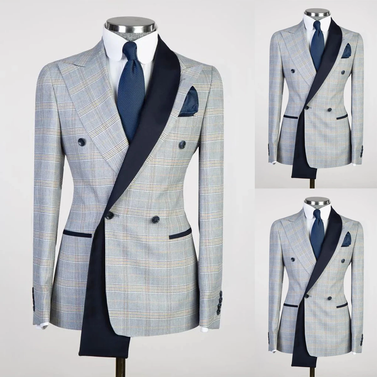 Luxury Plaid Wedding Suits For Men Peak Lapel Groom Wear Slim Fit Tuxedos Business Jacket Custom Made Only Blazer