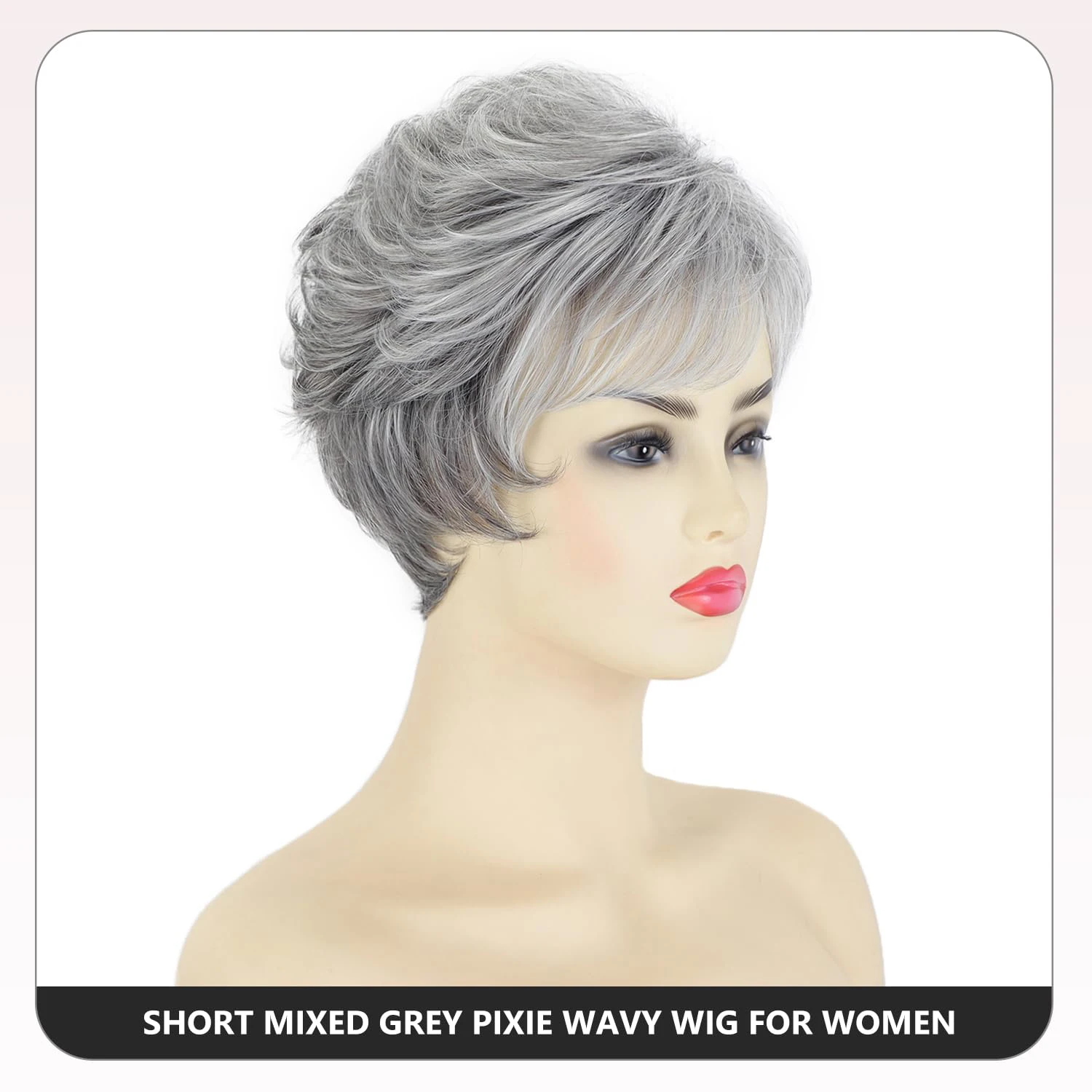 Short Grey Wigs for White Women Pixie Cut Gray Wigs with Bangs Natural Curly Synthetic Hair Short Mixed White Wig for Older