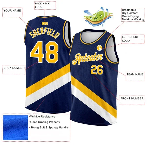 

Custom Navy Gold-White Modern Authentic City Edition Basketball Jersey