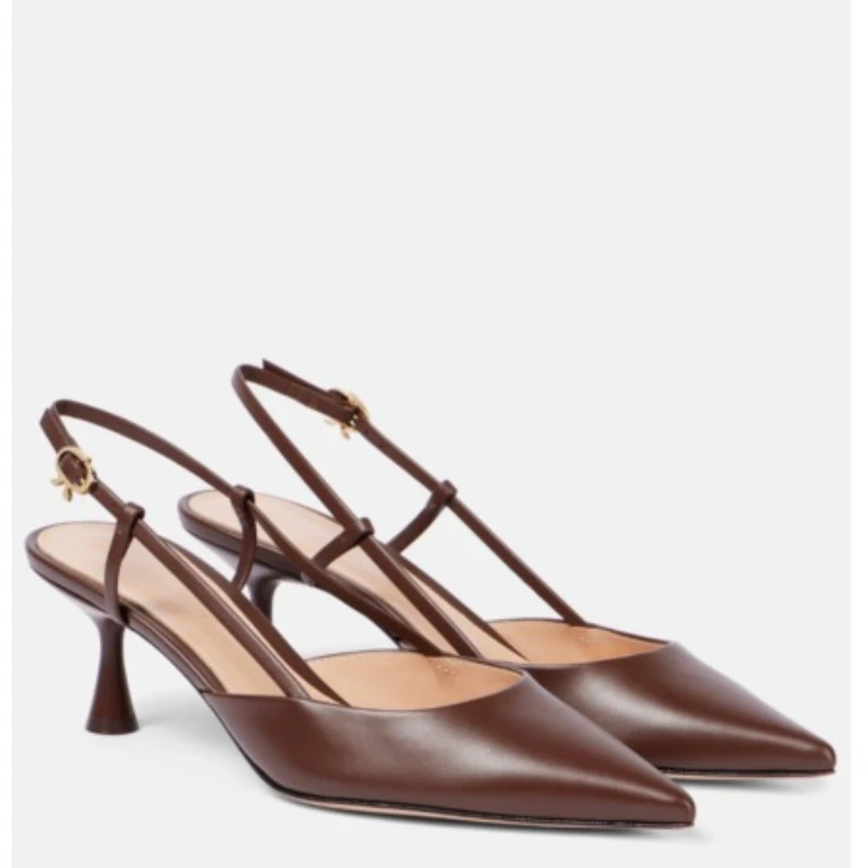 

European AndAmerican Light Luxury Finehigh Heelswith Apointed Leather Strap At Theback,women's Socialite Style Versatile Sandals