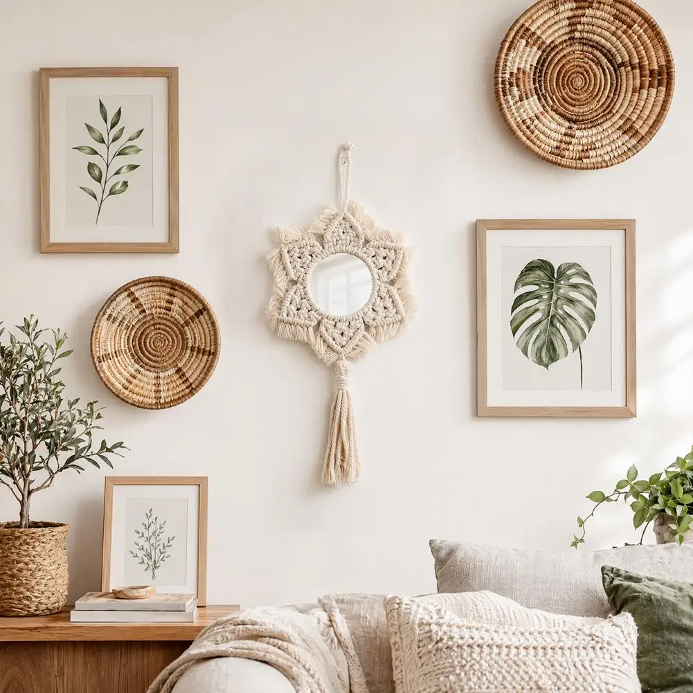 Boho Wall Decor Mirror Hanging Mirror For Bedroom Living Room Apartment Entryway Home Decor Flat Woven Tapestry Home Decor