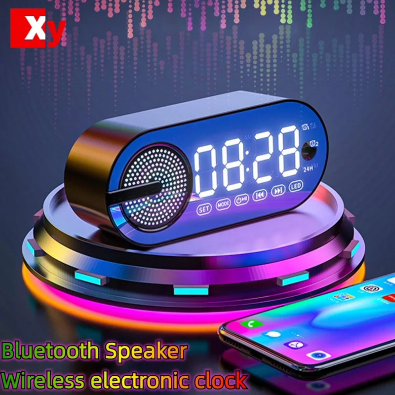 

Bluetooth Speaker Wireless Electronic Alarm Clock RGB Lights LED Mirror Display Digital Clock Stereo FM Rechargeable Speakers