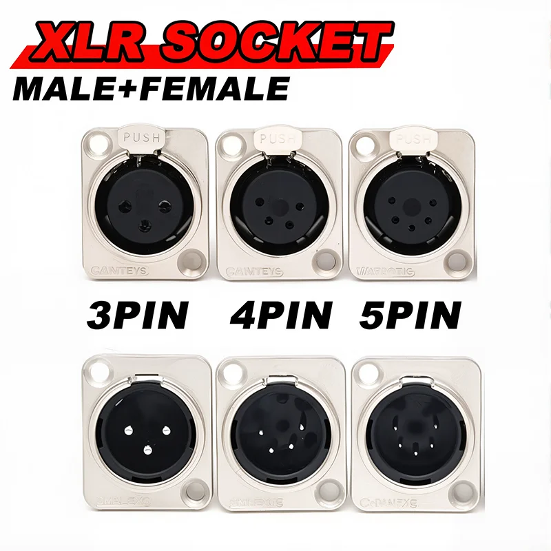 5/20/100PCS XLR 3/4/5pin Male Female Panel Audio Microphone Jack Plug Connector Copper Contact XLR Metal Socket