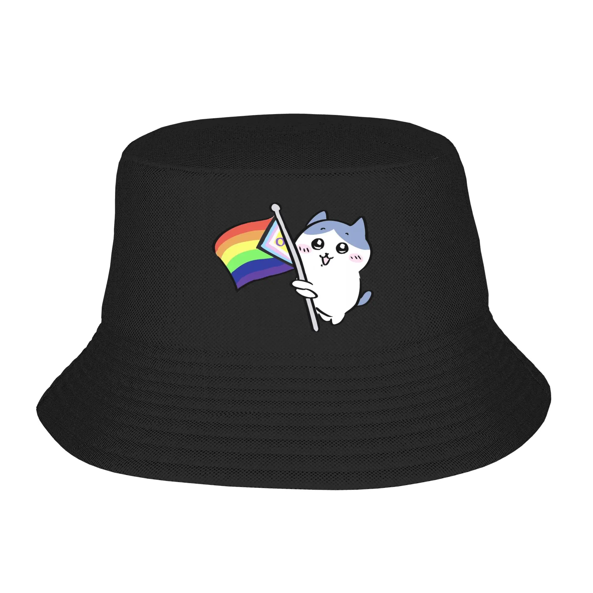 Chapeau Bob Streetwear Hachiware Progress Pride Flag pour Femme, Léger, pour l'extérieur, Chiikawas, Chapeaux de Pêche, Coiffure Printemps