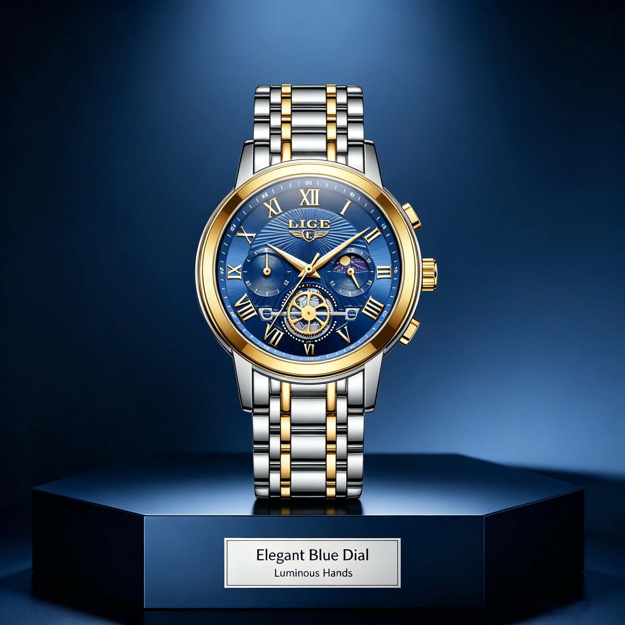 LIGE New Luxury Men's Watches Classic Multifunction Flywheel Chronograph Original Quartz Wristwatch Moon Phase Waterprpoof Reloj