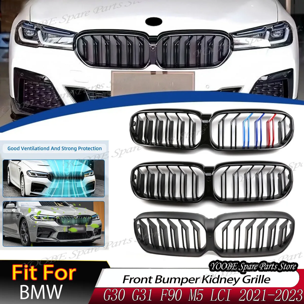 

2021-2023 for BMW 5 Series G30 G38 F90 M5 LCI 520i 520d 530i 530d 540i Front Bumper Kidney Grille Dual Line Body Kit Auto Parts