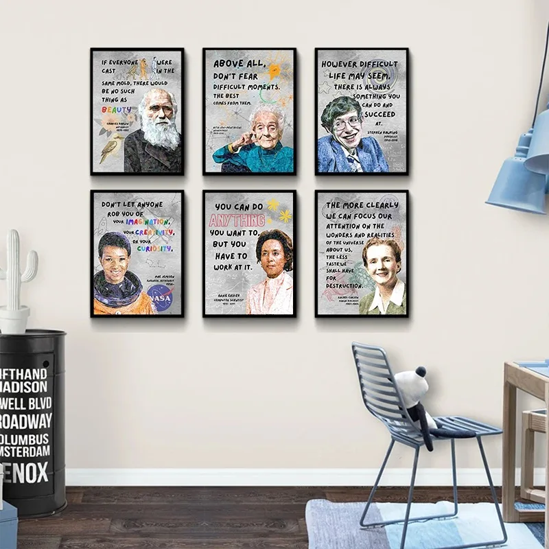 Famous Scientists Motivational Quotes Wall Art Poster Prints Portrait Canvas Painting for Science Classroom Kids Room Home Decor