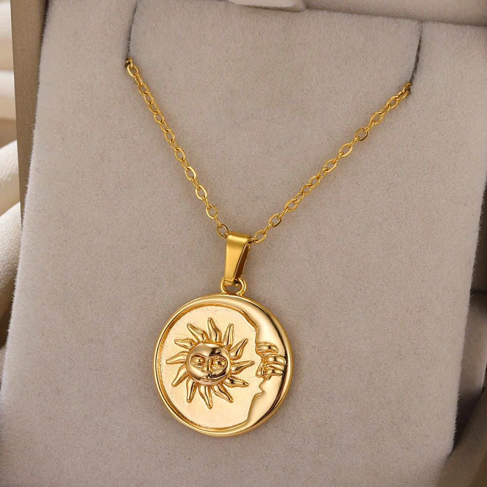 Edelstahl Halsketten Für Frauen Sonne Mond Anhänger Schlüsselbein Kette Exquisite Böhmische Mode Schmuck Geschenk Zubehör – Detail 3