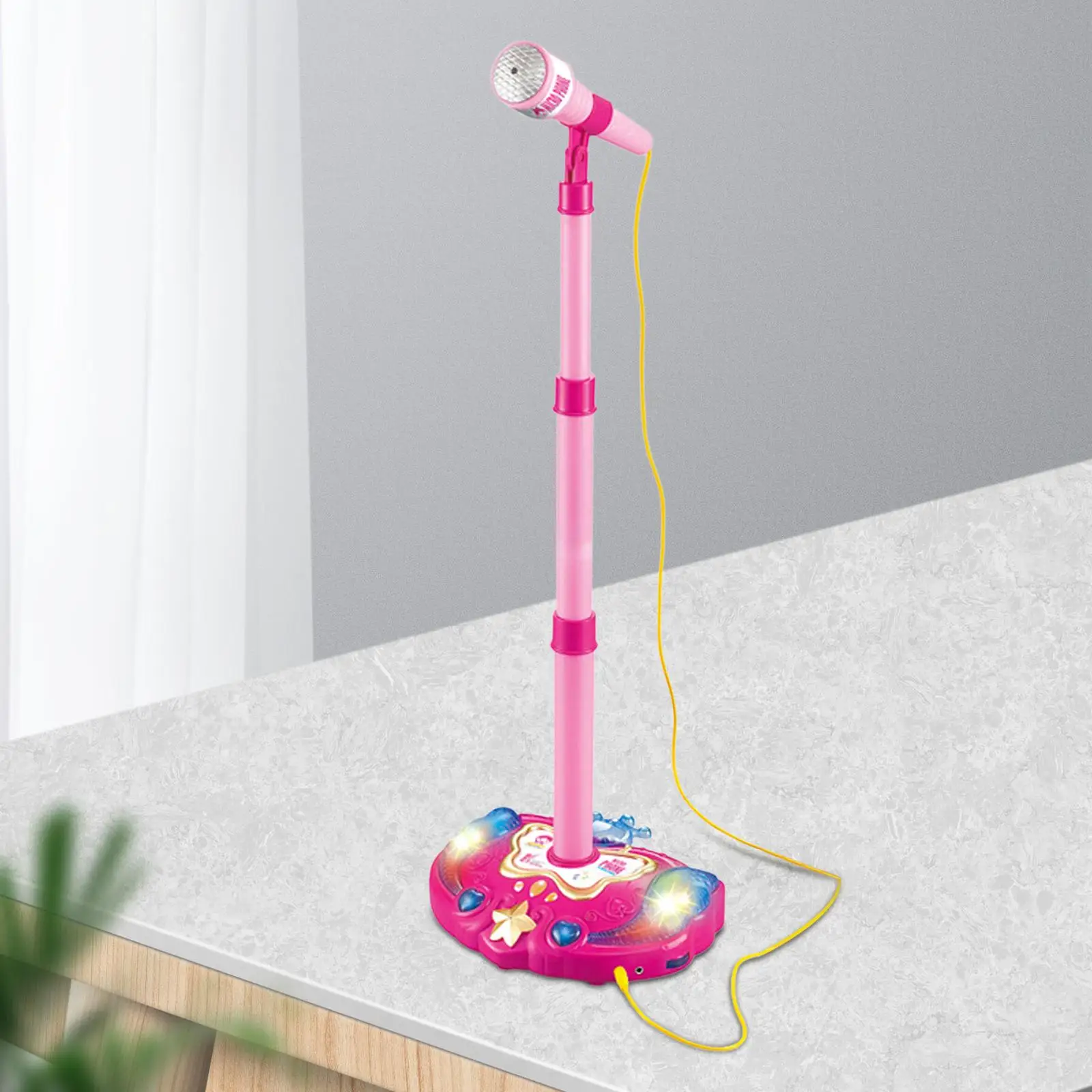 Toy Microphone with Stand Fun Musical Effects with Flashing Base for Holiday