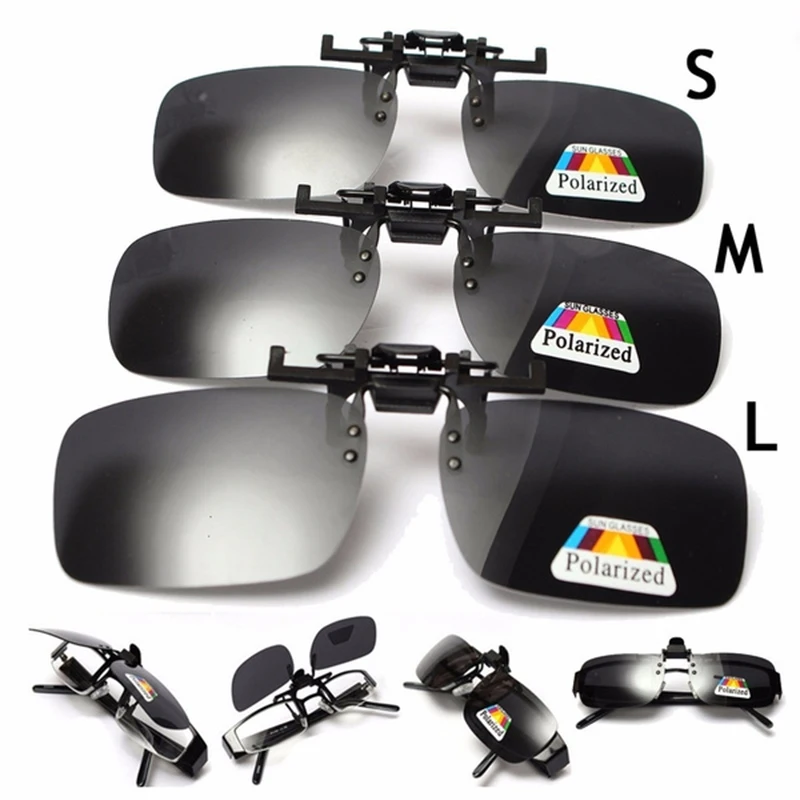 Grey Lenses Polarized Clip On Sunglasses Flip Up UV 380 Driving Glasses Night Vision Glasses Anti Glare Vintage Square Glasses