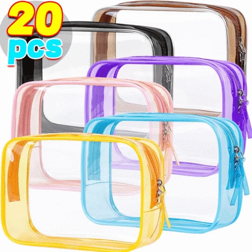 1/20 piezas organizador de viaje de almacenamiento de PVC transparente bolsa de maquillaje transparente bolsa de cosméticos de esteticista estuche de belleza bolsa de aseo bolsas de lavado