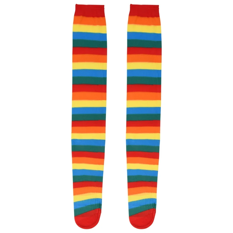 Colorful Rainbow Striped Socks Over The Knee Clown Striped Costume High Stockings For Halloween Cosplay Parties