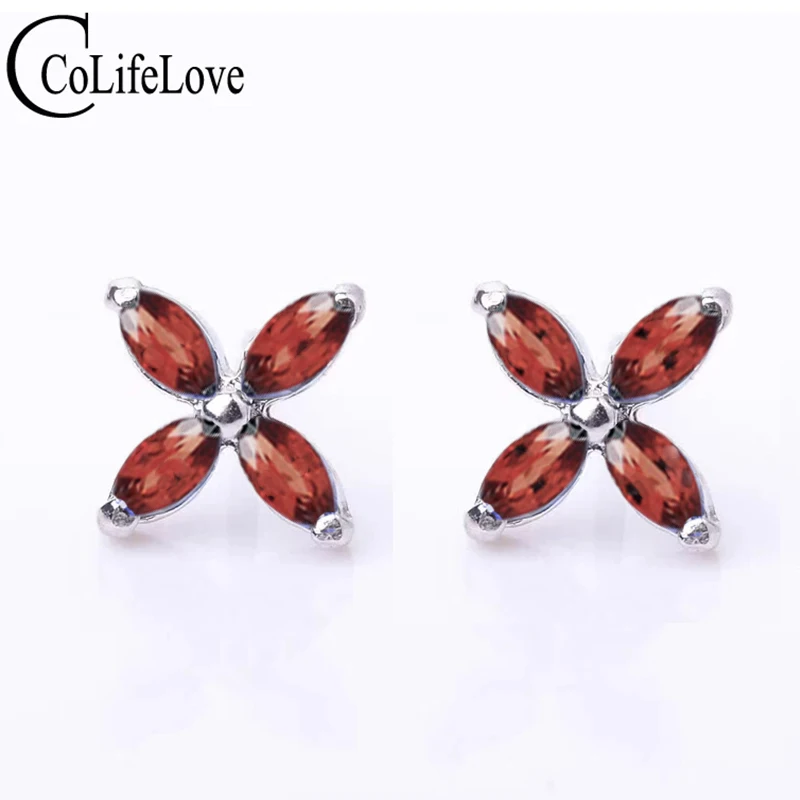 Cute 925 Silver Garnet Earrings 2mm*4mm Natural Garnet Stud Earrings