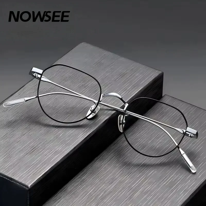 NOWSEE Pure Titanium Round Retro Glasses Frame Literary temperament Lightweight and stylish  Prescription Spectacles Frames