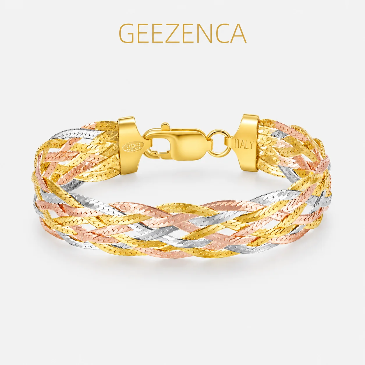 Real 925 Sterling Silver Three Color Gold Plated Multi Threads Woven Bracelets For Women Italian Jewelry Trendy Luxury Bracelets