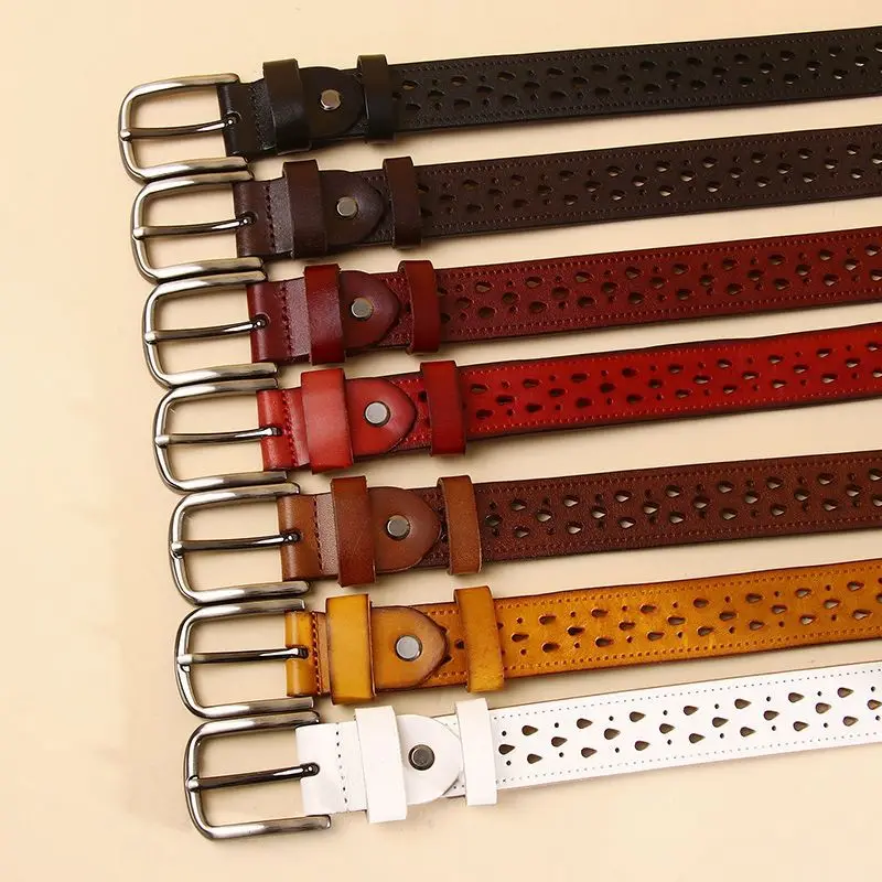 Cintura per pantaloni decorativa di fascia alta ritagliata senza perforazione Cintura versatile in pelle di vacchetta con strato superiore