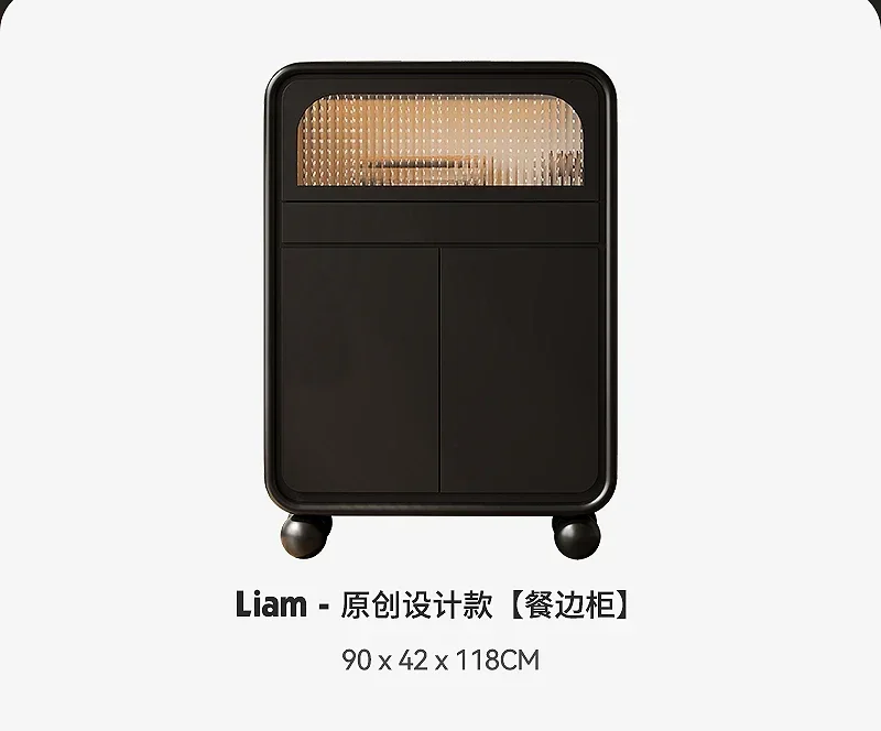 

French retro black small side cabinet integrated against the wall solid wood small size cabinet