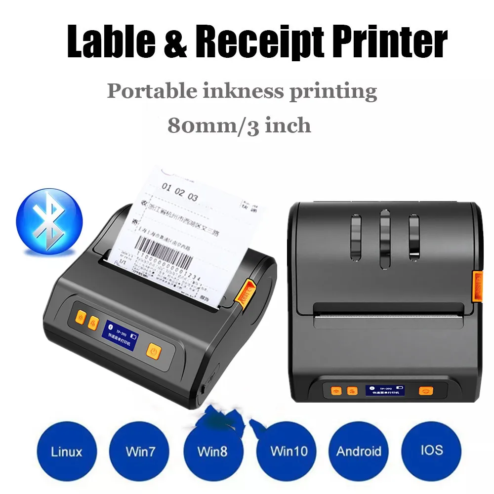 Portable Bluetooth Label Printer 80mm Wireless Bluetooth Thermal Printer For Store Shipping Mini Label Printer