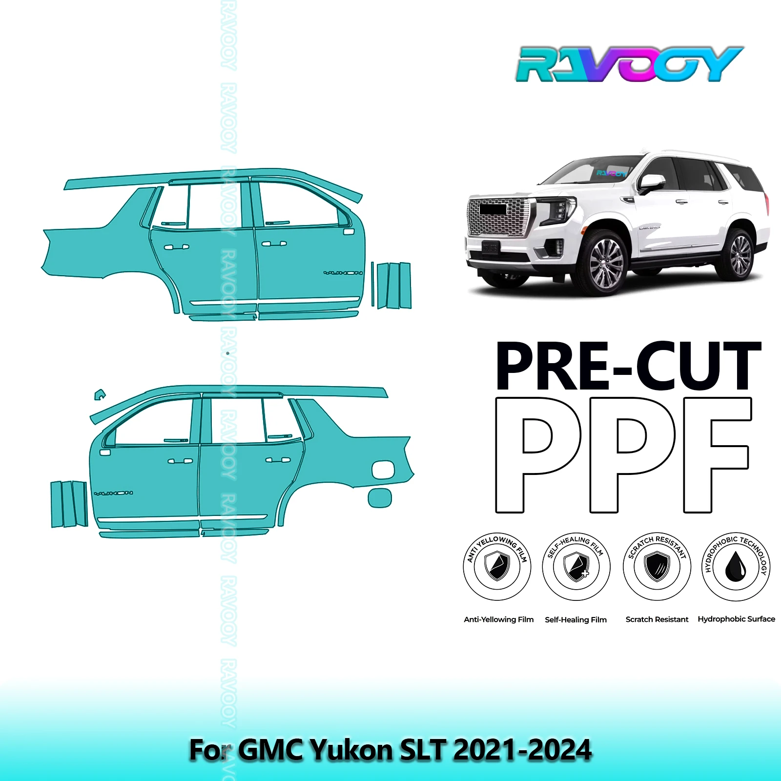 

For GMC Yukon SLT 2021-2024 8.5mil Clear Matte Pre-Cut PPF Door & A/B Pillar Kit TPU Paint Protection Film Set