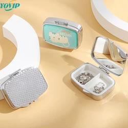 Solapa plegable con sello cuadrado portátil, caja de cápsula con espejo, ranura 1, 2 ranuras, caja de medicamentos de viaje, organización de almacenamiento de dispensadores de medicamentos