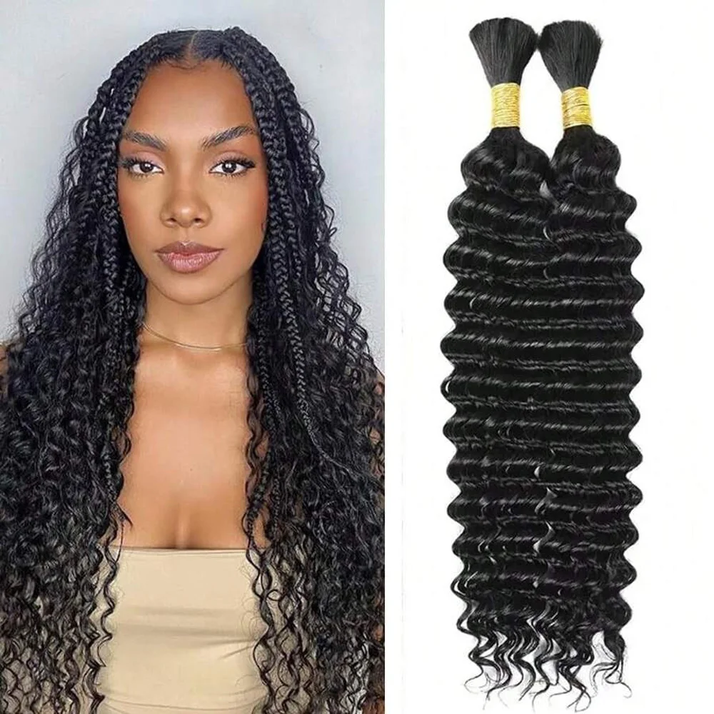 Cabello trenzado humano, cabello humano a granel de onda profunda de 26 pulgadas para trenzar, sin trama, 110g (2 paquetes-1 paquete), Ha humano rizado virgen brasileño