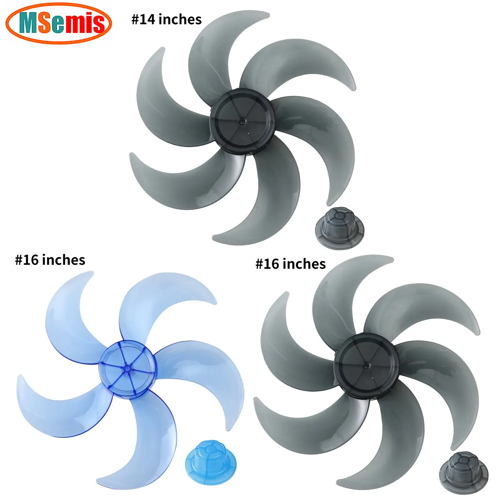 

14/16 Inch 6 Leaves Plastic Household Fan Blades with Nut Cover for Standing Pedestal Fan Table Fanner General Accessories