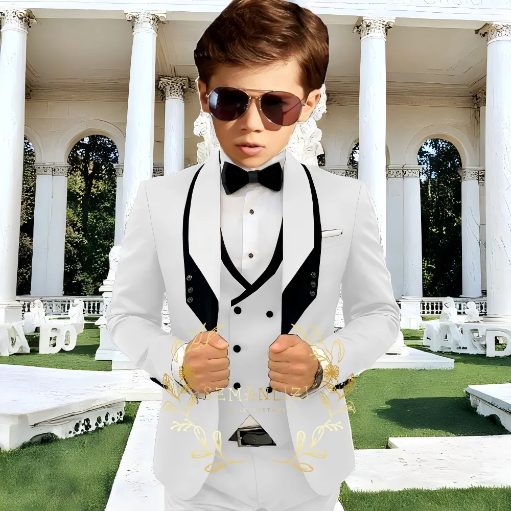 Formal White Boys Formal Suits Clothing Set Kids Coat Vest Pants Wedding Tuxedo Suit Children Blazer Party Costume