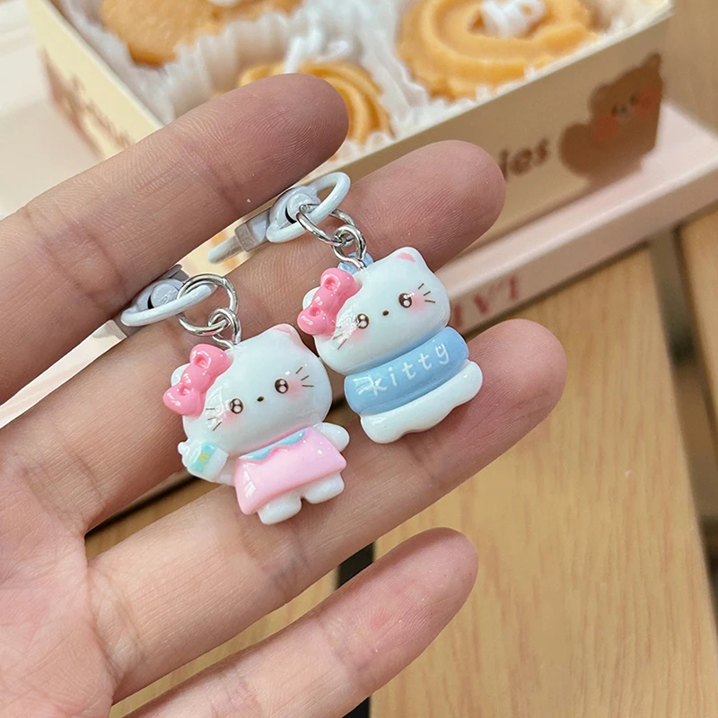 Cartoon Cute Bow Kt Cat Pendant Keychain Sweet Car Keychain For Women Girls Kawaii Backpack Decoration Accessories Gifts