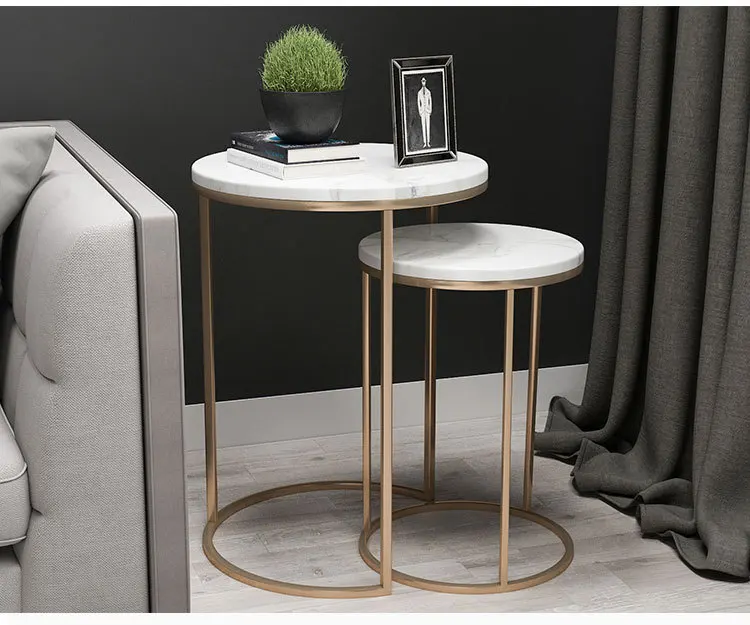 Nordic Japanese side table creative round small coffee marble sofa bedside table fashion corner side cabinet
