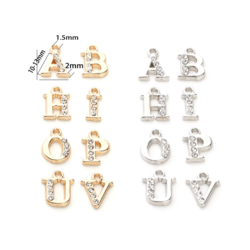 26pcs/lot Metal Letter Pendants Gold Rhodium Color Alloy Inlaid Rhinestones Letter Pendants For Jewelry Making Necklace Earring