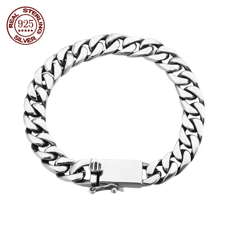 Factory Price 100% S925 Sterling Silver Bracelet Necklace 7MM 8MM 10MM Punk S925 Silver Certified Men's Silver Gift